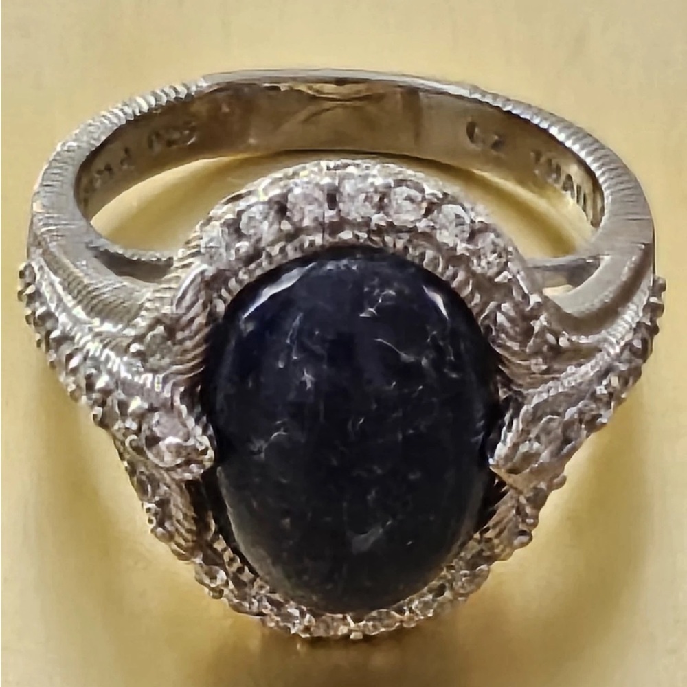 Judith Ripka Sterling Silver Blue Cabochon Lapis Ring with CZ’s